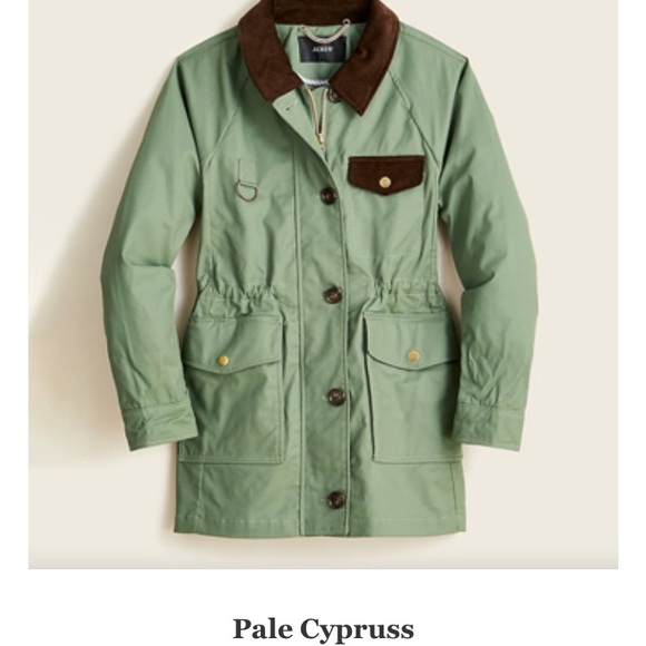 J Crew Classic Field Jacket Corduroy Trim Light Green Utility Coated Coat SMALL - Picture 3 of 11